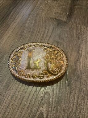 Crumrine Gold-L Belt Buckle with Floral Monogram